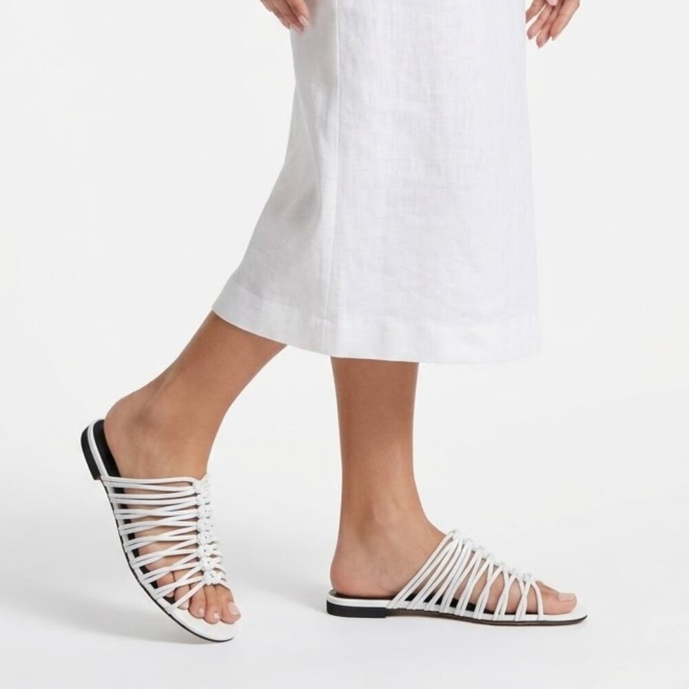 REBECCA MINKOFF White Maelynn Braided Strappy Slide Sandals Square Toe Flat 11